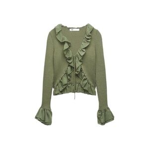 Zara Green Ruffled Knit Cardigan